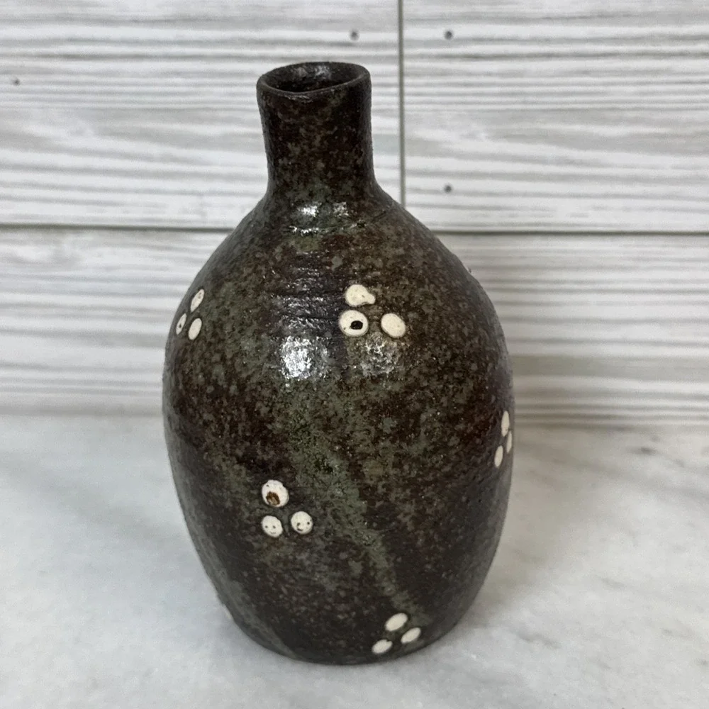 Studio Art Pottery Vase White dots Vessel Weed Pot 5